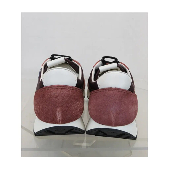 PRADA 2EG276 PINK SUEDE STRIPE BURGUNDY LOGO LOW TOP SNEAKERS 8.5 / US 9.5 ITALY main image 5